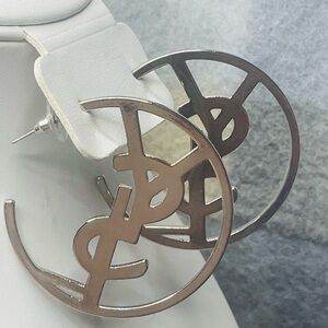 Silver Designer Logo Earrings